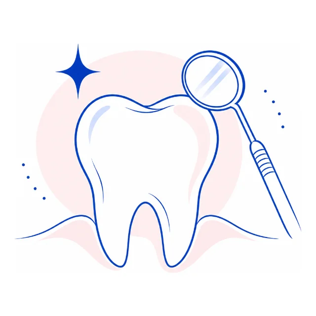 Line illustration of a molar with a dental mirror