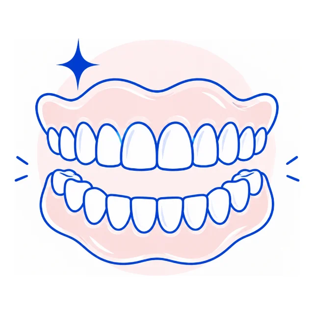 Line illustration of a full set of dentures